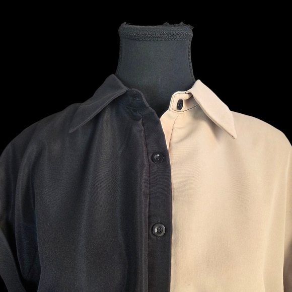 SHEIN Two-Tone Black and Cream Mini Shirt Dress Size Small - Picture 2 of 5